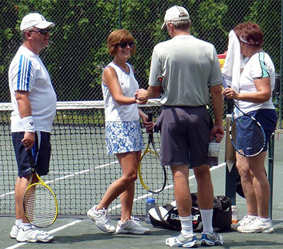 Tennis playgers shake hands after a tennis match